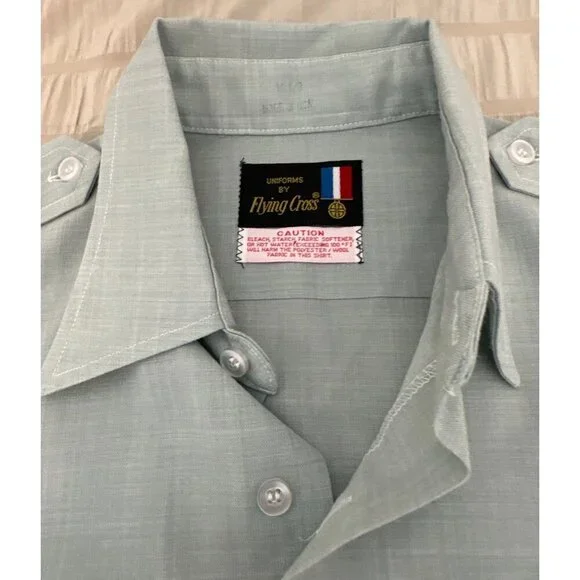 Vintage Men's FLYING CROSS Uniform Shirt - Green Short Sleeve Size Small 10 1/2 - Picture 6 of 11